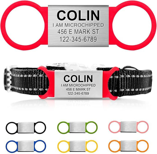 Personalized Dog Name Tag - Slide On Cat ID - Custom Collar Tags for Small, Medium, Large Dogs & Cats - Silent Customized Puppy Identification