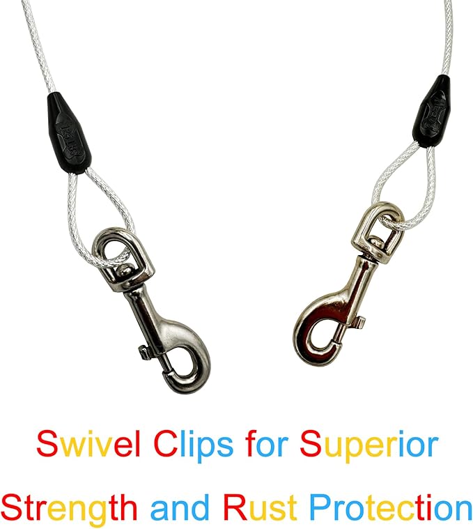 Petest 15ft Reflective Tie-Out Cable for Heavy Dogs Up to 125 Pounds