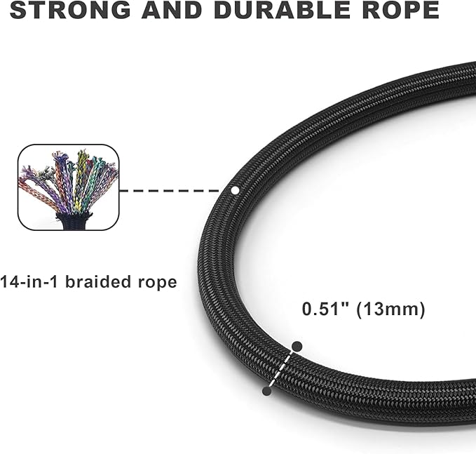 Rope Dog Leash with Two Handles, 6 Foot Heavy Duty Dog Leash with Aviation Aluminum Auto Locking Carabiner, Strong Nylon Pet Lead for Small, Medium, Large Dogs (Black, 6FT-Two Handle)