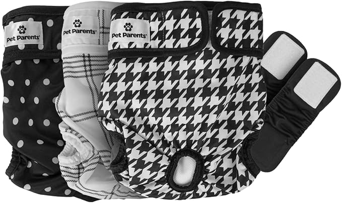 Pet Parents® Washable Dog Diapers (3pack) + Extendrs® of Durable Doggie Diapers, Premium Dog Diapers Female (Medium, Luxe)