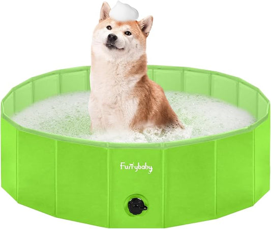 Furrybaby Dog Pool, Foldable Dog Pools for Large Dogs Portable Kiddie Pool Pet Doggie Wading Swimming PoolGreen 39''Indoor and Outdoor