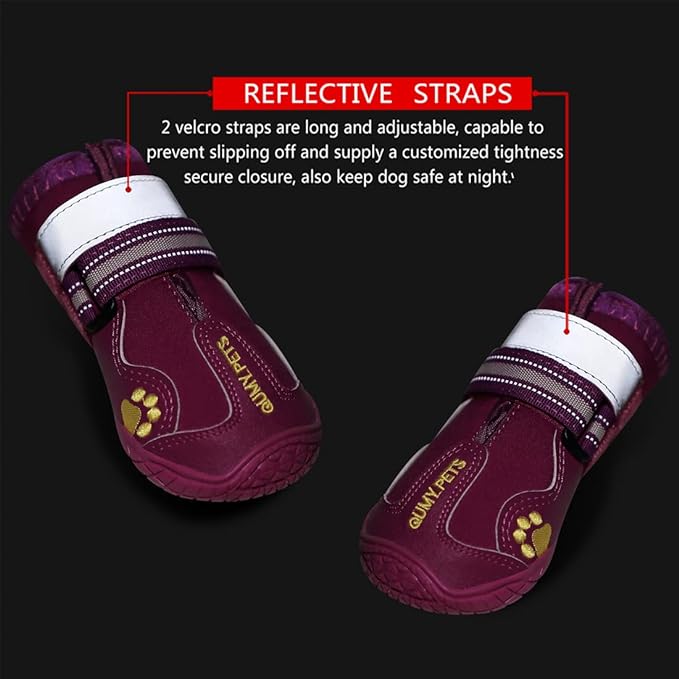 QUMY Dog Shoes for Large Dogs, Medium Dog Boots & Paw Protectors for Winter Snowy Day, Summer Hot Pavement, Waterproof in Rainy Weather, Outdoor Walking, Indoor Hardfloors Anti Slip Sole Purple Size 8