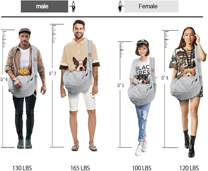 Tomkas Small Dog Sling Carrier - Classic Pocket & Classic Strap - for 3-10 lbs Pets(Grey)