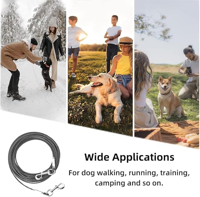 Tie Out Cable for Dogs,50FT Dog Leads,Heavy Duty Tie Out Cable for Large Dogs Up to 125lbs,Durable Dog Runner Tether Line for Outdoor,Yard