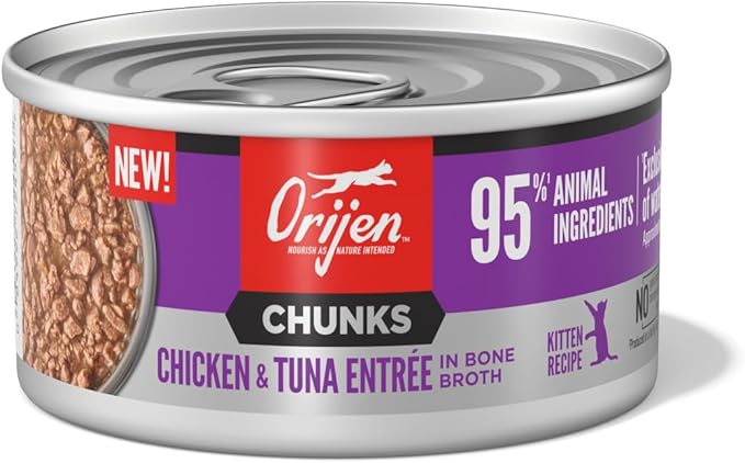 ORIJEN Chunks & Shreds Wet Cat Food Chicken and Tuna Kitten Entrée 3oz Cans (12 Count)