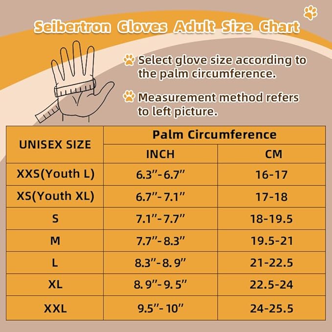 Seibertron Patented P.G.M.G-1 Pet Hair Remover/Deshedding Grooming Gloves Seven Sizes Fit All Works for Dogs, Horses, Cats and Other Animals Short Fur(1-Pair) Adult Black S