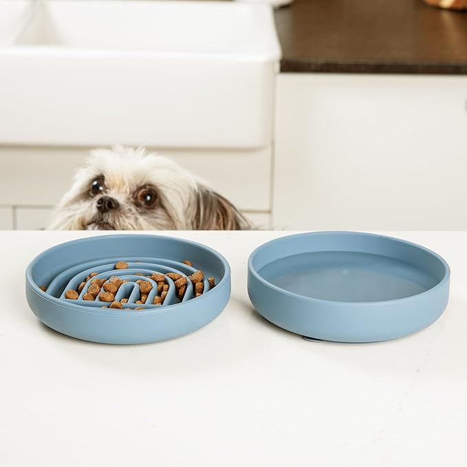 The Slowdown Bowl Silicone Slow Feeder for Cats & Dogs, Slow Eating Mealtime Solution with Modern Lick Mat Design, Reduces Gulping, Fits 1 Cup 6” Across x 1.25” Tall, Small-Tan