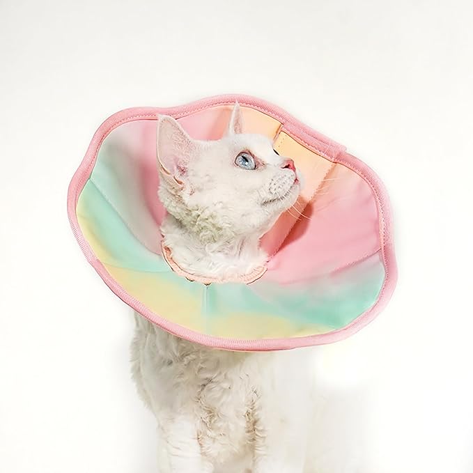 Touchdog Foldable Dog Cone Collar for Cats & Dogs - Adjustable Soft Recovery Collar with Waterproof PU Coating, Lightweight Design, 24.5cm/9.6in Wide Barrier (Pink Gradient Color, M)