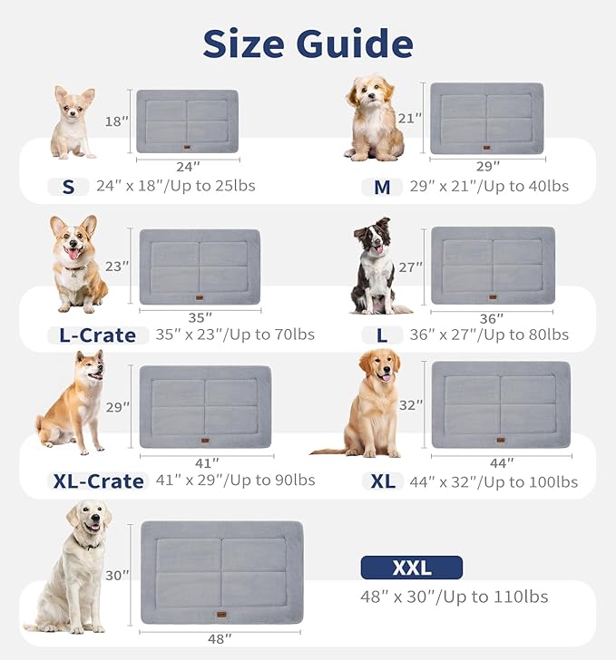 Made4Pets Dog Crate Pad Bed for Large Dogs, Washable & Reversible, Anti-Slip Kennel Mat for Cozy Sleeping, Soft Fluffy Dog Bed for Indoor & Outdoor Use, 44"x32", Gray