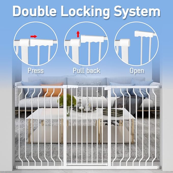 WAOWAO Extra Tall 40.55" Baby Gate 73.62-80.70" Wide Pressure Mounted Walk Through Swing Auto Close Safety White Metal Toddler Child Dog Pet for Indoor Stairs,Doorways,Kitche