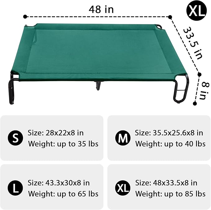 Pettycare Elevated Outdoor Dog Cot - Bed for Large Dogs (XL) Easy Assembly, Waterproof Cooling Dog Bed with Teslin Mesh, Up to 85 lbs, Green