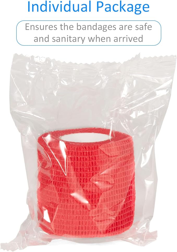 Self Adhesive Bandage Wraps 2 Inch x 5 Yards Athletic Tape Elastic Bandage Wrap for Wrist Ankle Finger Sports Tape Pet Vet Wrap for Dogs Breathable Cohesive Bandage, 12 Pack