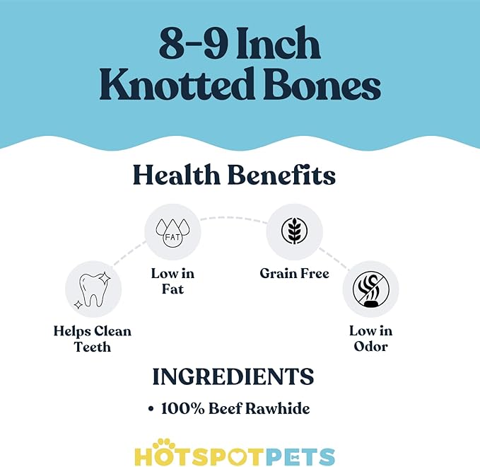 hotspot pets 8-9 Inch Large Rawhide Dog Chew Bones - (20 Pack) Made from Grass Fed Cows - Great for Dental & Oral Care for Aggressive Chewers Large Dogs