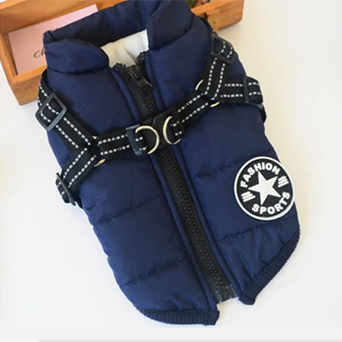 HDKUW Small Dog Jacket, Small Dog Coat Harness Winter Warm Vest Jacket Waterproof Cotton Costume for Puppy Small Dogs (XL, Blue)