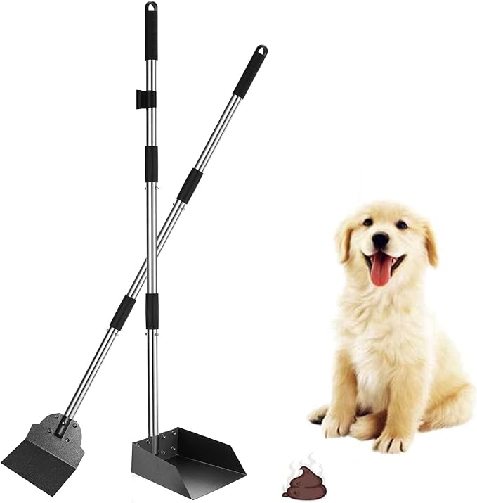 SCENEREAL Dog Pooper Scooper for Yard - Tray & Spade Set, Long Handle Metal Detachable Poop Scooper for Large Medium Small Dogs, Pet Waste Removal Scoop with No Bending for Outdoor Grass, Dirt Gravel