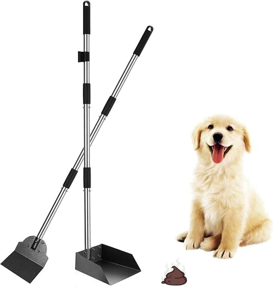 SCENEREAL Dog Pooper Scooper for Yard - Tray & Spade Set, Long Handle Metal Detachable Poop Scooper for Large Medium Small Dogs, Pet Waste Removal Scoop with No Bending for Outdoor Grass, Dirt Gravel