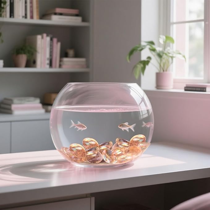 FUTUREPLUSX 1LB Pink Flat Glass Marbles, Vase Fillers Gems Fish Bowl Marbles Decorative Glass Pebbles for Vases Aquarium Floral Smooth Stone