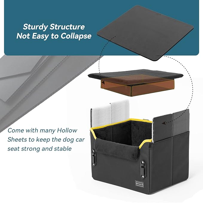 PETSFIT Small Dog Car Seat, Patent Safety Buckles Car Seat for Dogs, Puppy Car Seat with Safety Belt, Suitable for Small Pets Up to 25lbs (Black)