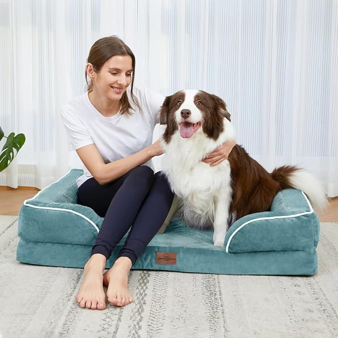 Comfort Expression Waterproof Large Dog Beds, Orthopedic Dog Beds for Large Dogs, Comfy Pet Bed Sofa with Washable Removable Cover & Non-Slip Bottom(Washed Blue)