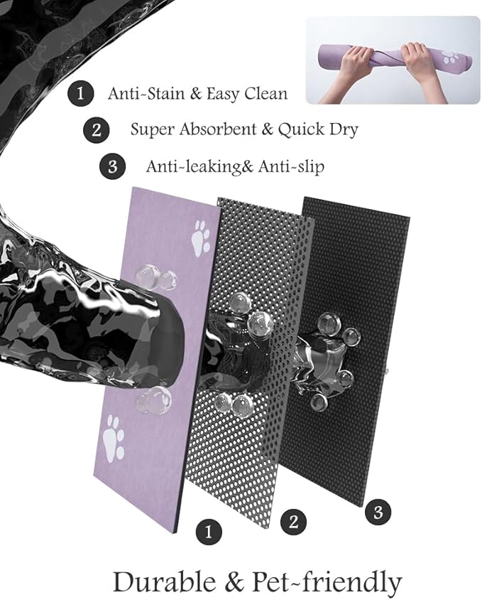 Pet Feeding Mat-Absorbent Dog Mat for Food and Water Bowl-No Stains Quick Dry Water Dispenser Mat-Dog Accessories Pet Supplies-Bowl for Messy Drinkers（Purple,17"x28"