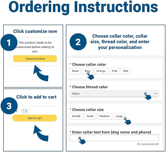 GoTags Personalized Dog Collar, Custom Embroidered with Pet Name and Phone Number in Blue, Black, Pink, Red and Orange, for Boy and Girl Dogs or Cats, Adjustable Sizes, Small, Medium, and Large