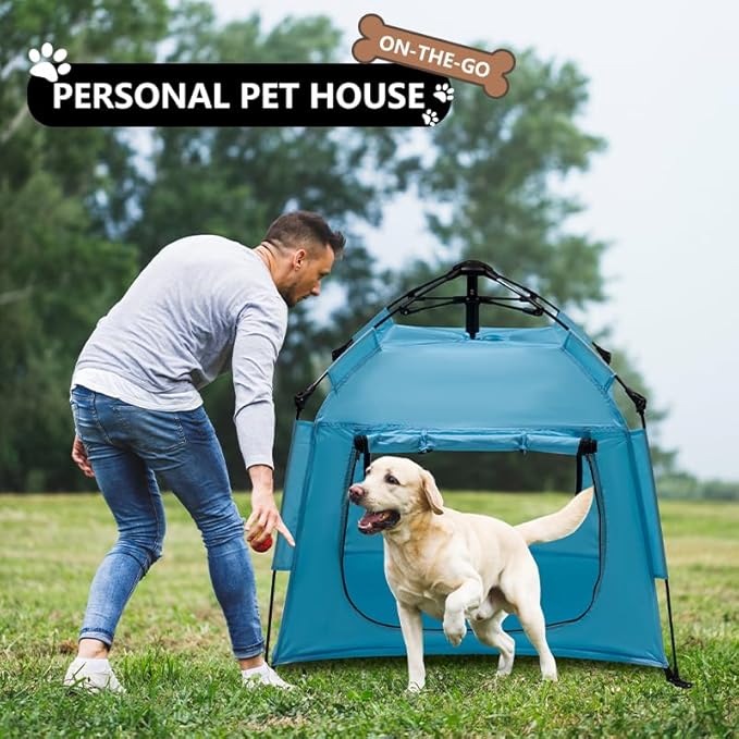 Outdoor Waterproof Pet Automatic Camping Tent, Pop up Cave Bed for Indoor Cats and Small Dogs, Portable Cat House Dog House, Sky Blue.