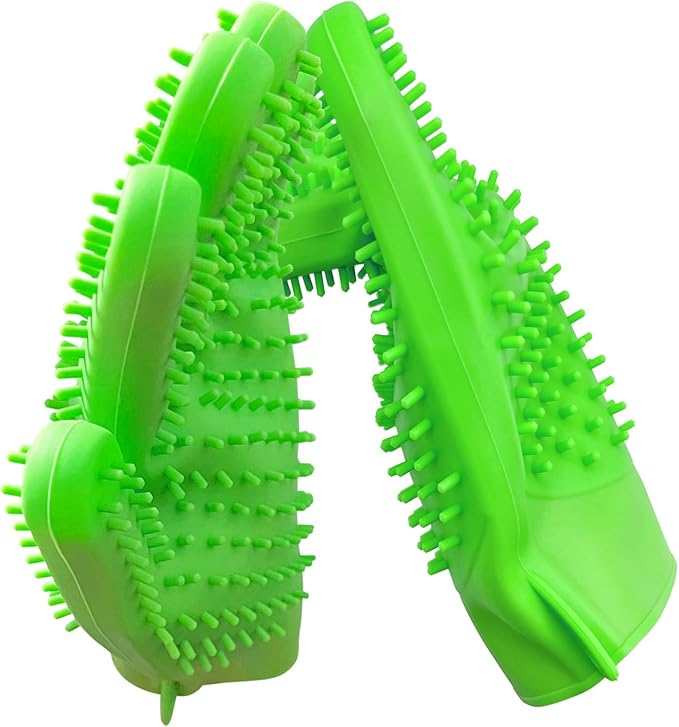 Pet Grooming Bath Gloves - Double-Sided Silicone Bathing & Massaging Brush Mitts Gentle Deshedding Loose Hair Removal Tool for Long and Short Haired Dogs & Cats - 2 Pack