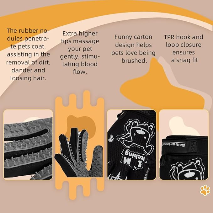 Seibertron Patented P.G.M.G-1 Pet Hair Remover/Deshedding Grooming Gloves Seven Sizes Fit All Works for Dogs, Horses, Cats and Other Animals Short Fur(1-Pair) Adult Black XXL