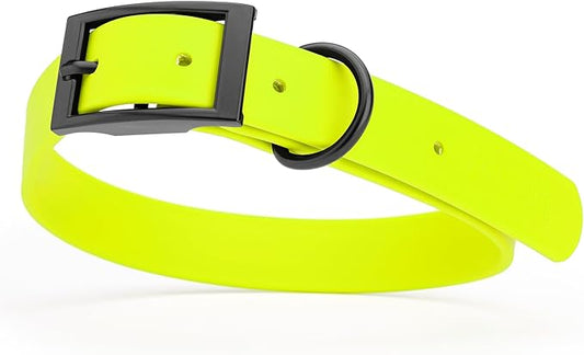 Dogline Biothane Waterproof Dog Collar Strong Coated Nylon Webbing with Black Hardware Odor- Proof for Easy Care Easy to Clean High Performance Fits Small Medium or Large Dogs, Safety Yellow