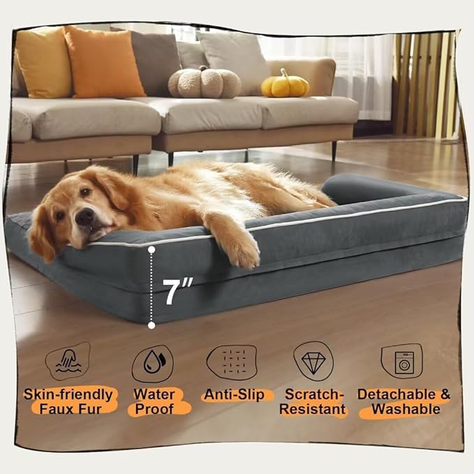 Dog Bed Medium Size Dog-Orthopedic Waterproof Bed for Dogs,Foam Couch Sofa with Washable Removable Cover & Non-Slip Bottom-Dark Grey