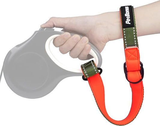 PetBonus Short Dog Leash, Safety Wrist Strap for Retractable Dog Leash, Reflective Design and Adjustable Soft Padded Handle, Extra Layer Security for Pet Stroller (Khaki Green)