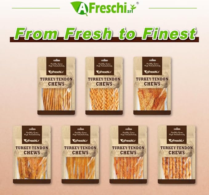Afreschi Soft Turkey Tendon & Pumpkin Strip 3.5 oz, USA-Sourced Turkey Tendon, Dog Treats for Soft Series, All Natural Human Grade Dog Treat, Suitable for Training chew, Rawhide Alternative