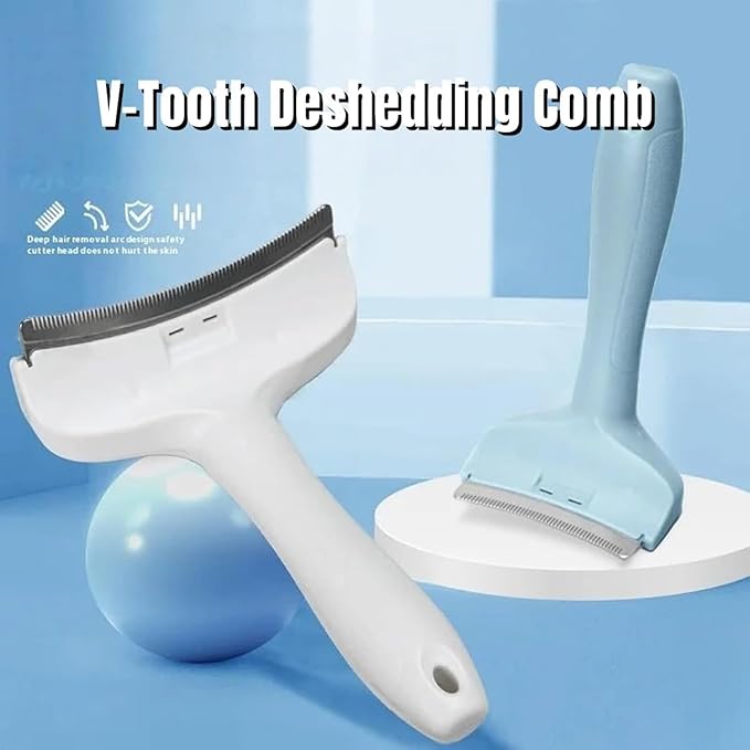 V-Tooth Deshedding Comb, Doggo Comfy Pet Comb Pro, Dog & Cat Grooming Brush for Shedding, Tight V-Shaped Teeth Deshedding Tool (Blue S)