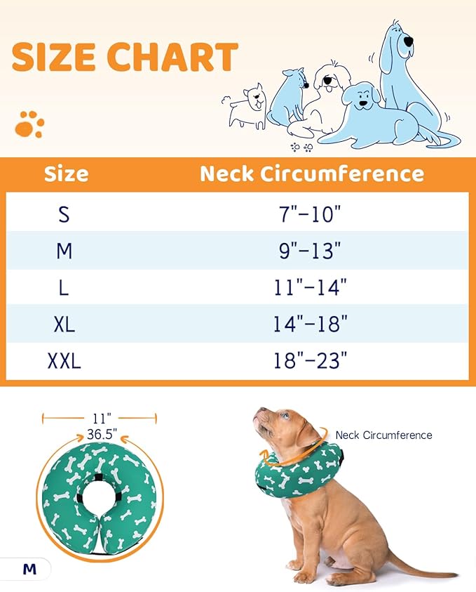 Supet Inflatable Dog Cone Collar for Large Medium Small Dogs, Soft Cone Collar for Dogs Cats, ECollar Doggie Neck Donut Dog Cone Alternative After Surgery