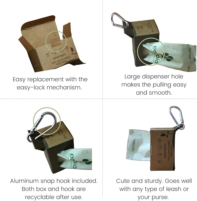 Pawtria Certified Home Compostable Dog Poop Bags (120) + Paper Dispenser, Biodegradable Poop Bags, Cat Litter, Vegetable Starches, Leak proof Dog Waste Bags, Easy to Open, Extra Thick