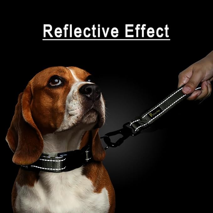 PLUTUS PET Short Dog Leash, Reflective Nylon Padded Handle, Strong Traffic Leash with Carabiner Clip, Perfect for Large or Medium Dogs (10”，Ranger Green)