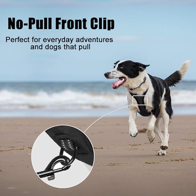 PoyPet No Pull Dog Harness, Reflective Comfortable Vest Harness with Front & Back 2 Leash Attachments and Easy Control Handle Adjustable Soft Padded Pet Vest for Small to Large Dogs (Black,M)