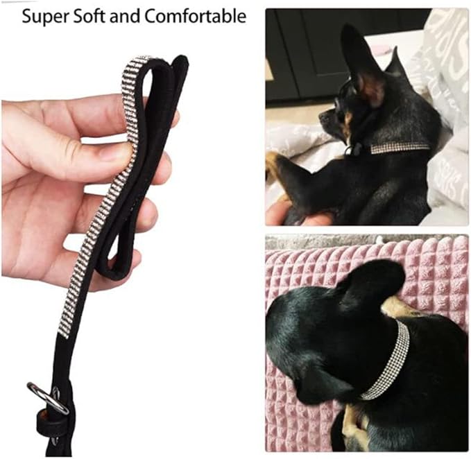 Rhinestone Dog Collar for Small Dogs, Bling Diamond Fancy Crystal Glitter Pretty Jewel Pet Puppy Collars for XXS XS Small Medium Large Breed Girl Dogs Female Cats Kitten, Colorful Black XSmall