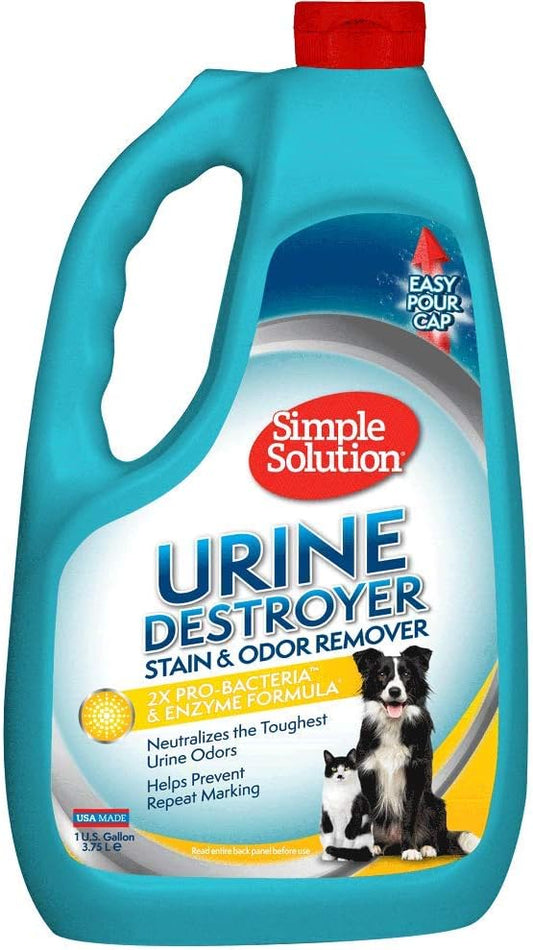 Simple Solution Urine Destroyer for Pets, Strong Odor, Enzyme Pet Odor Eliminator for Home, Floor Cleaner, Stain Remover for Cats & Dog Pee, Cat Urine Destroyer, Carpet Cleaner Spray, 1 Gallon