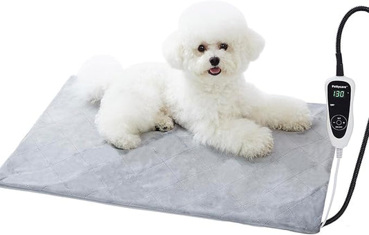 pettycare Pet Heating Pad for Dog Cat, Electric Heating with Steel-Wrapped Cord, 25-level Timer & 11-level Temperature Indoor Warming Pads Easy Clean for Puppy Cat Dog XL 28x18inch
