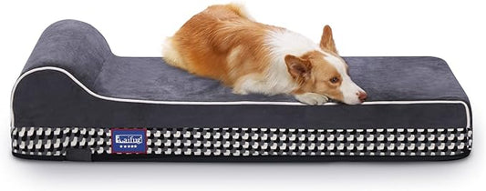 Laifug Orthopedic Memory Foam Extra Large Dog Bed with Pillow and Durable Water Proof Liner & Removable Washable Cover & Smart Design (Large (46"x28"x8"), Black and White Plaid)