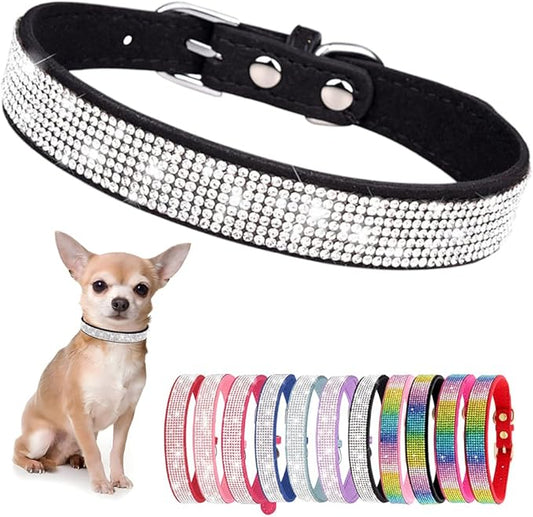 Small Dog Collar with Rhinestone Crystal Diamond Colorful Bling Girl Cat Collars Black M