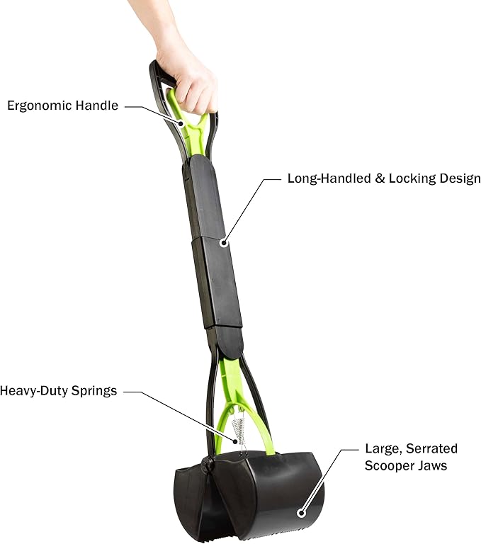 PETMAKER Pooper Scooper - Foldable Cat and Dog Poop Scoop with Ergonomic Handle - Enables One-Handed Use on Concrete, Grass, and Gravel (Green)