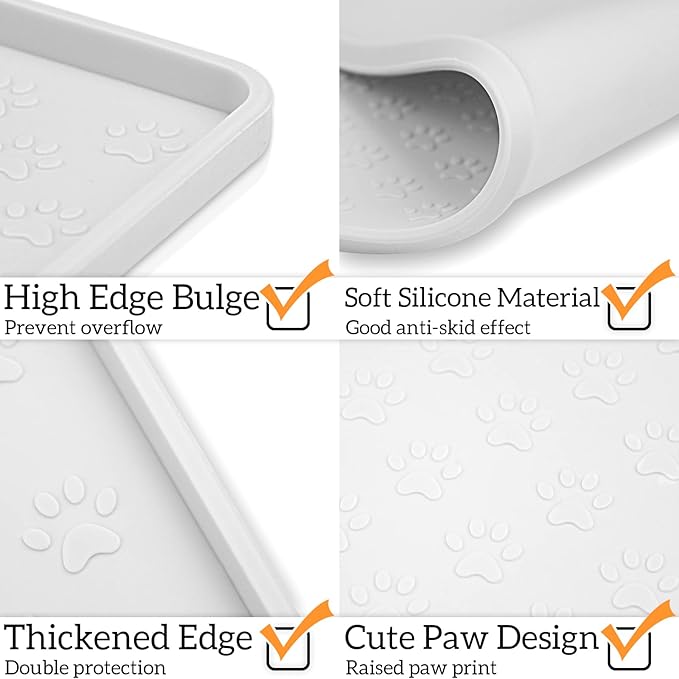Ptlom Pet Placemat for Dog and Cat, Waterproof Silicone Pet Feeding Bowl Mats for Food and Water, Small Medium Large Dogs Mat Prevent Residues from Spilling to Floor, White, 24.5" 16.5"