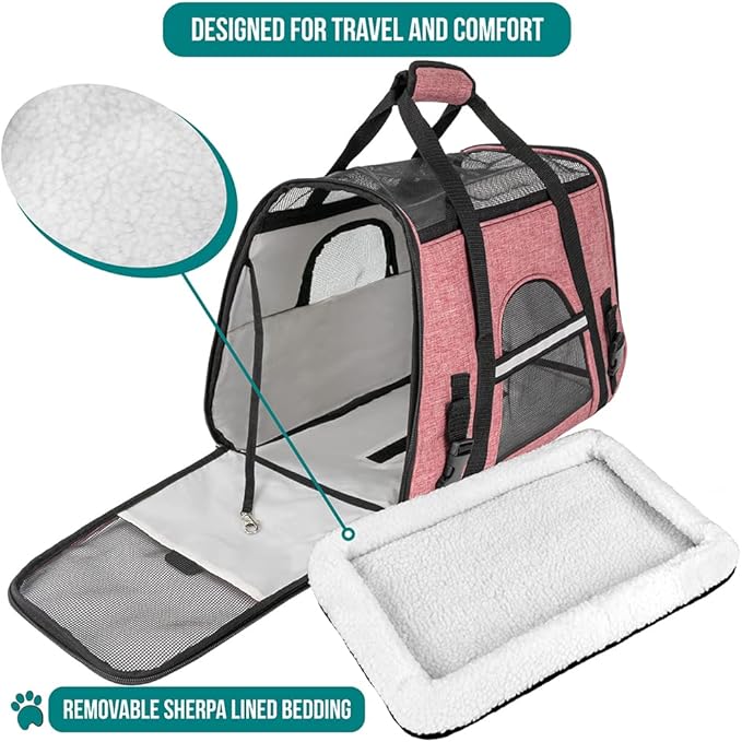 PetAmi Airline Approved Pet Carrier for Cat, Soft Sided Dog Carrier for Small Dog, Cat Travel Supplies Accessories Indoor Cats, Ventilated Pet Carrying Bag Medium Kitten Puppy, Large Heather White Red