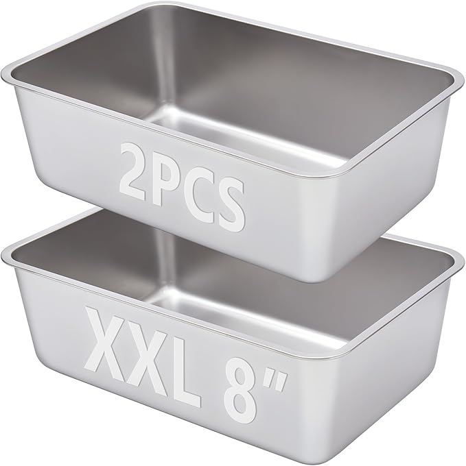 2 Pack Stainless Steel Litter Box-XXL Metal Litter Box for Big Cats 8IN Deep, Cat LitterBox-Pet Toilet Easy to Clean,High Sided Cat Litters Boxes Adult Cats,Non Stick, No Smell