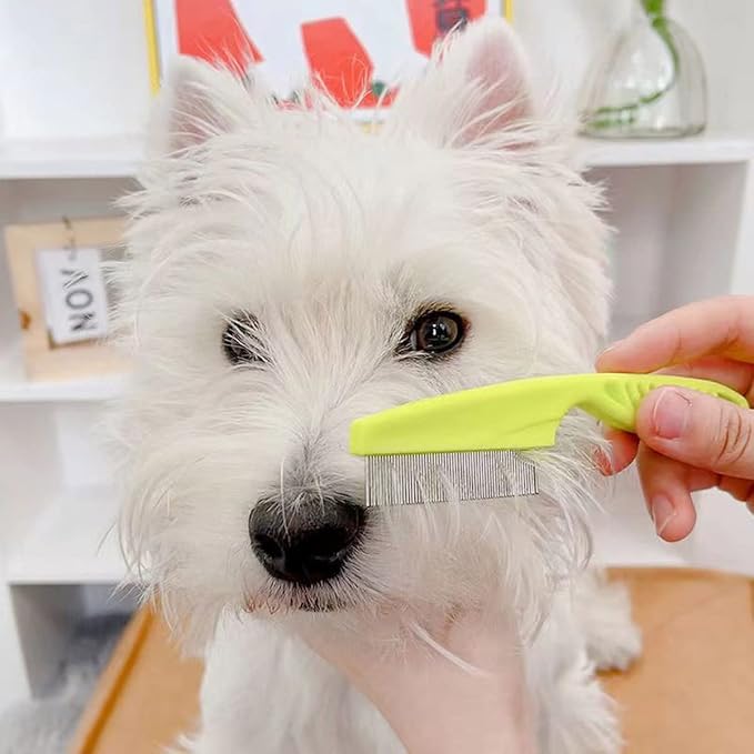 Flea and Lice Comb for Cats and Dogs - 2-in-1 Metal Round Smooth Teeth Pet Grooming Comb - Tear Stain and Mucus Crust Remover - Removes Floating Hair, Tangles, Dander (Green)