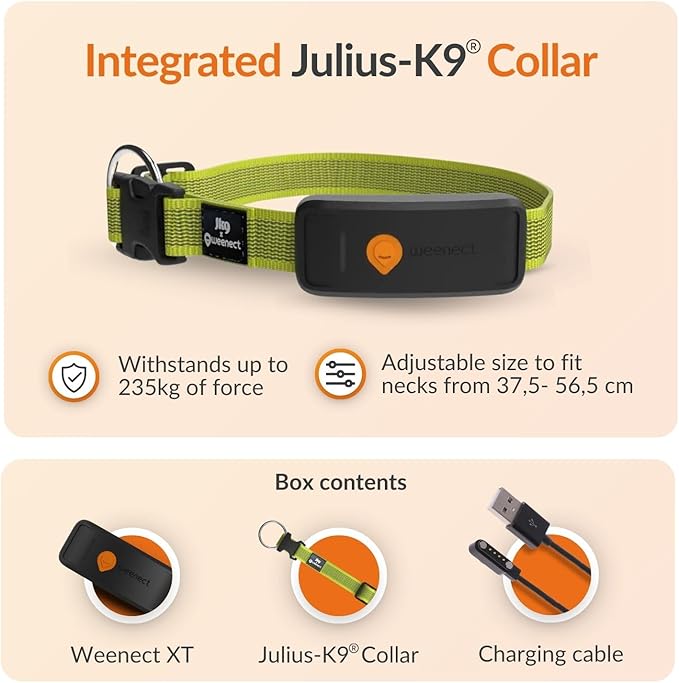 Weenect Dog XT - New GPS Collar for Dogs | XL Antenna | Waterproof | Ultra-Durable Integrated Julius-K9 Collar | Subscription Required