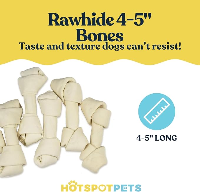 hotspot pets 4-5 Inch Rawhide Dog Chew Bones - Choice of 10, 20, 30 Packs - from Grass Fed Brazilian Cows - Promotes Dental Hygiene and Good Behavior (20 Pack)