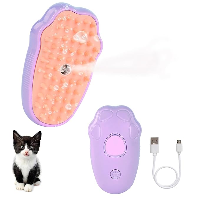 Steam Brush for Cats, Spray Comb Mist Brush, Rechargeable Steam Pet Brush for Dogs and Cats, Self-Cleaning 3-in-1 Cat Hair Brush with Steam for Long and Short Hair for Cats and Dogs (purple)